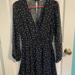 Miami Black Fit and Flare V-Neck Dress with Bishop Sleeves